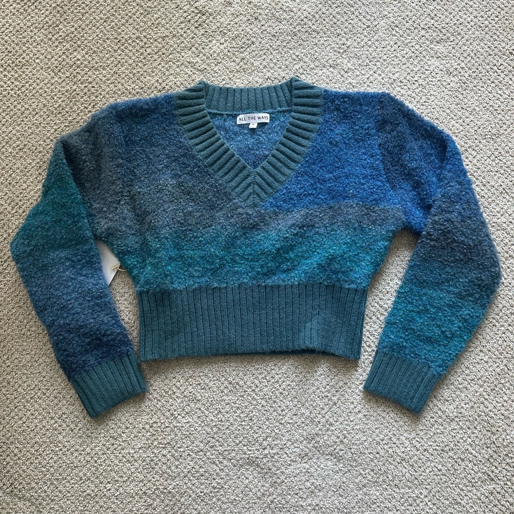 NWT All The Ways/Revolve Blue and Green V-Neck Sweater